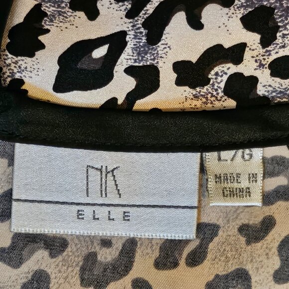 MK ELLE Tan/Grey/Black Leopard Print Sleeveless Silk Camisole Top Size Large - Picture 5 of 7